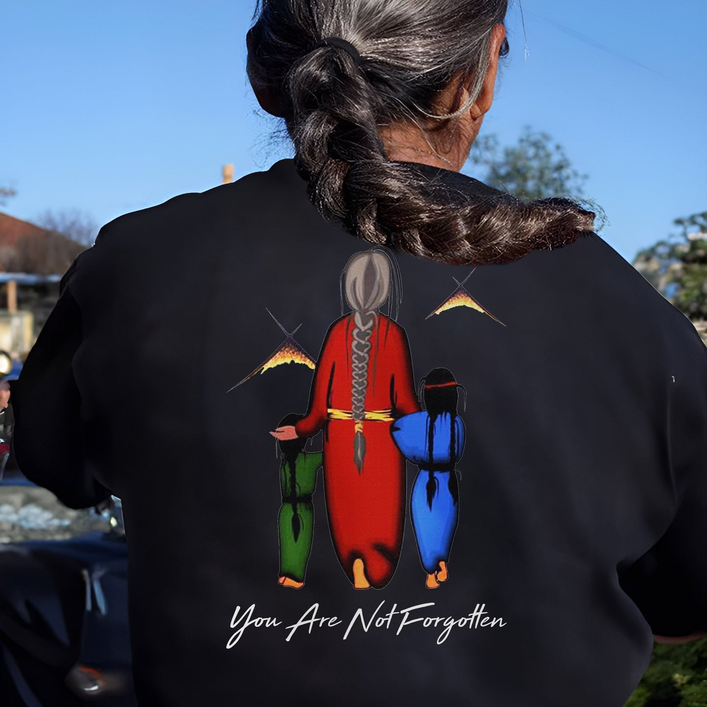 Every Child Matters  Grandma With Grandniece Orange Indigenous Unisex Back T-shirt/Hoodie/Sweatshirt