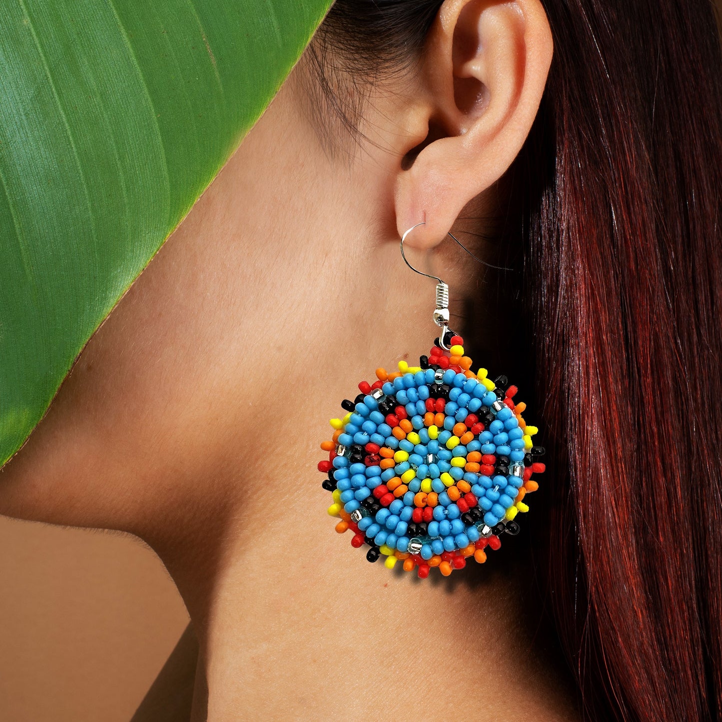 Cute Round Turquoise Blue Beaded Handmade Earrings For Women