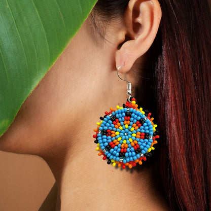 Cute Round Turquoise Blue Beaded Handmade Earrings For Women