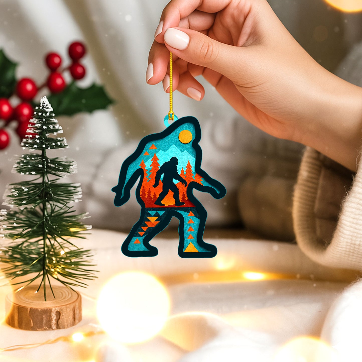 Bigfoot Ornament - Native American Inspired Holiday Decor in Flat Acrylic