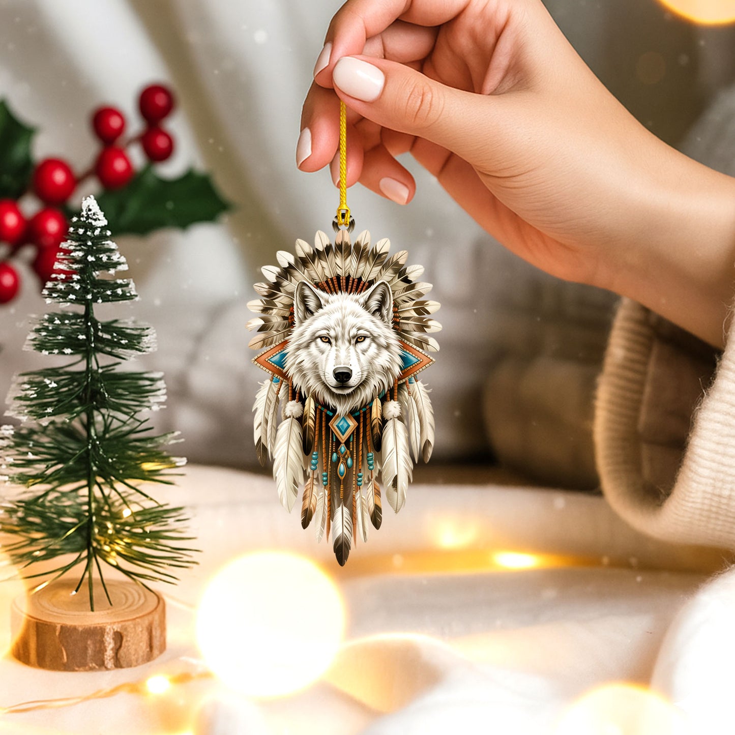 White Wolf Spirit - Native Feather Tribal - Unique Christmas Gift Decor Flat Acrylic