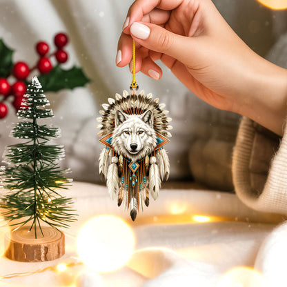 White Wolf Spirit - Native Feather Tribal - Unique Christmas Gift Decor Flat Acrylic
