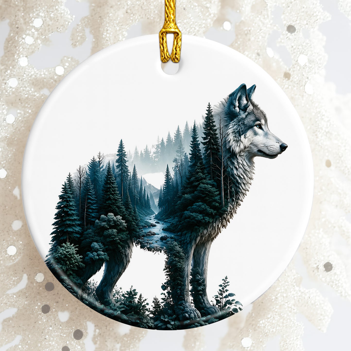 Native Wolf Spirit Christmas Ornament – Forest Wilderness Decor
