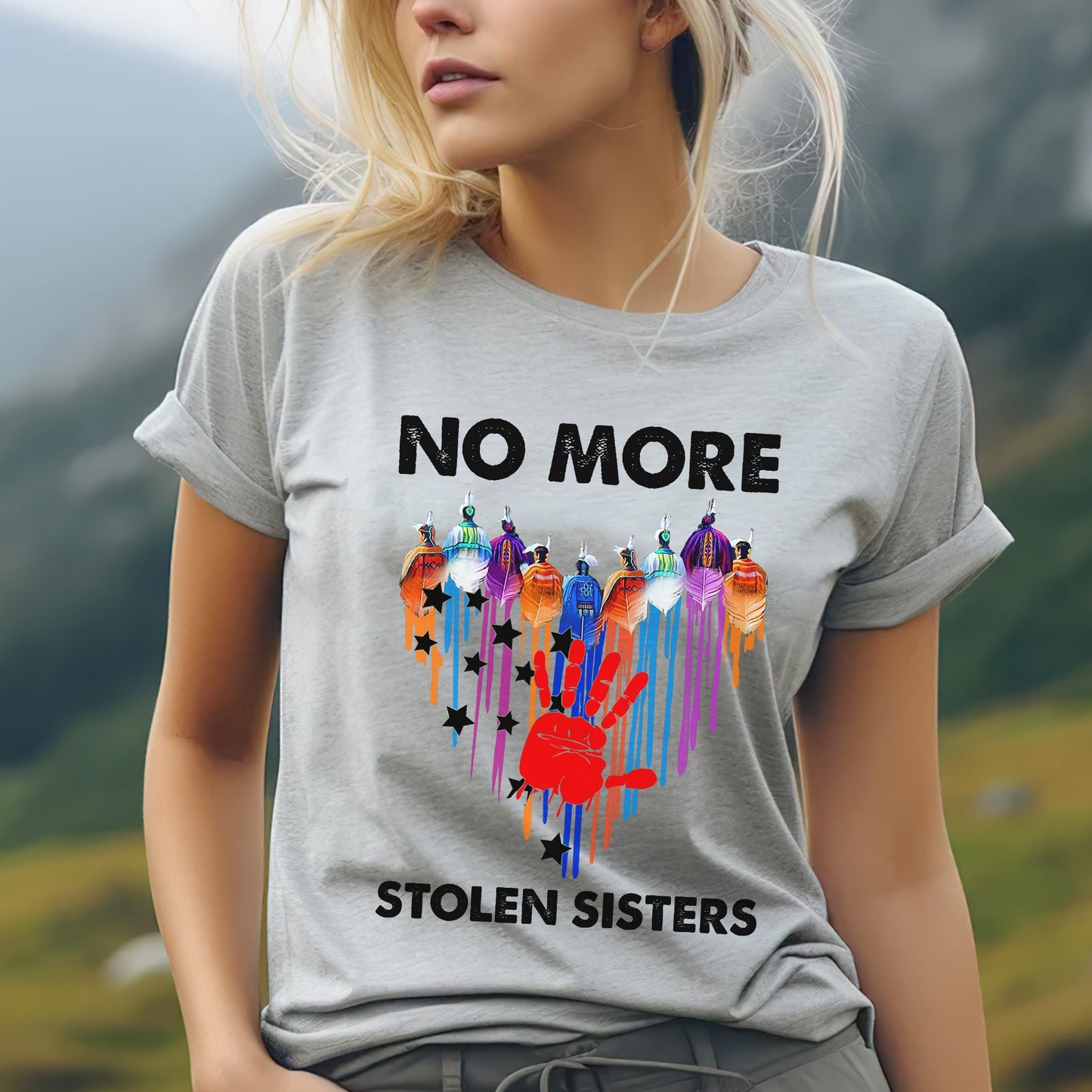 No More Stolen Sisters Red Hand Indigenous Women Awareness Unisex T-shirt/T-shirt V-Neck/Hoodie/Sweatshirt
