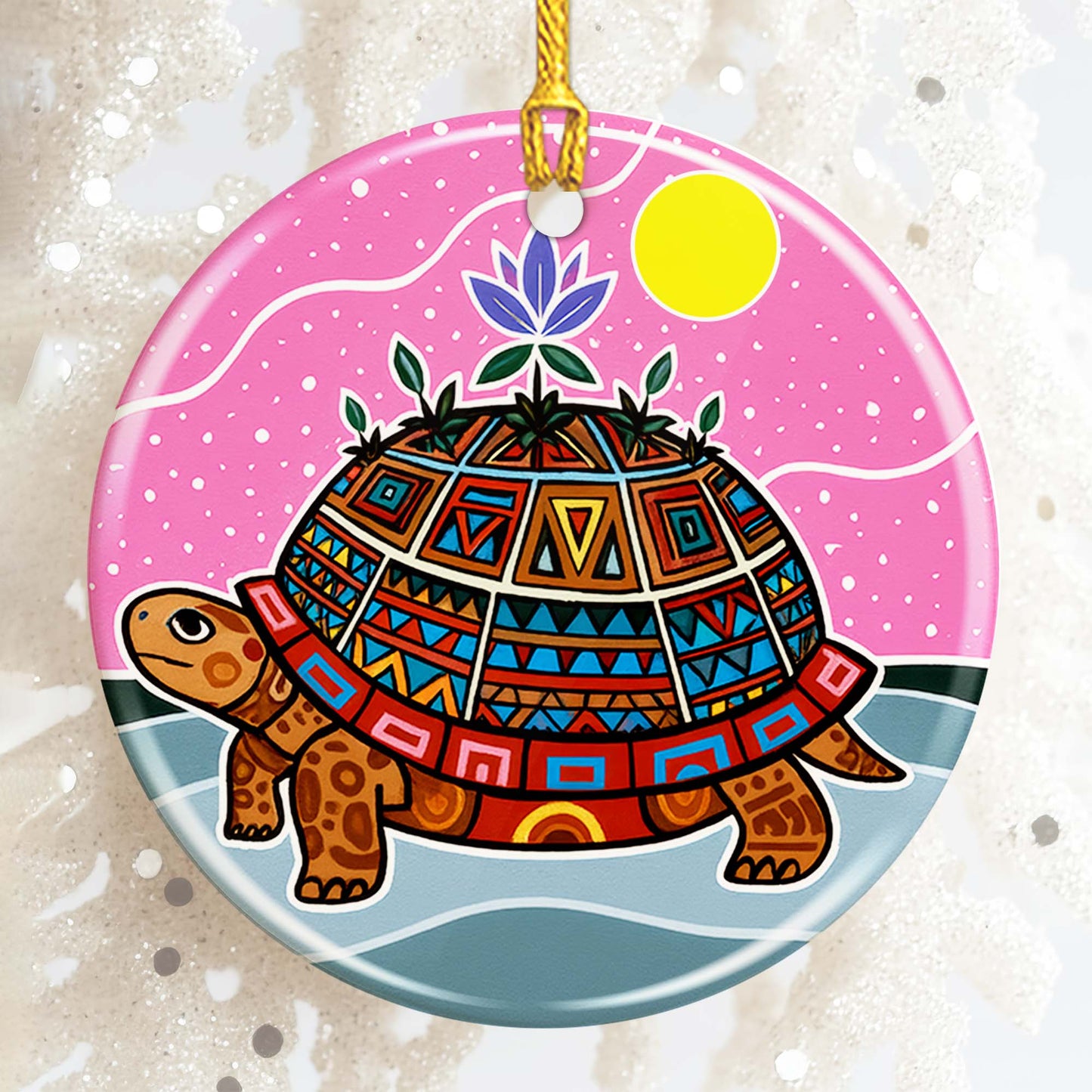 Turtle Island Ceramic Ornament - Indigenous Inspired for Holiday Decor