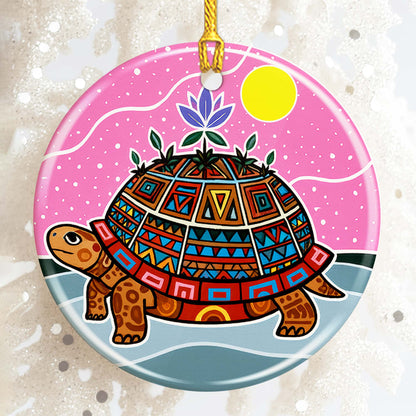 Turtle Island Ceramic Ornament - Indigenous Inspired for Holiday Decor