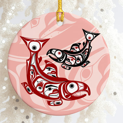 Pacific Northwest Salmon Ceramic Ornament – Indigenous Art Christmas Tree Decor