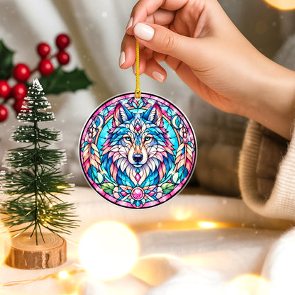 Wolf Acrylic Ornament Stained Glass Style Christmas Decor
