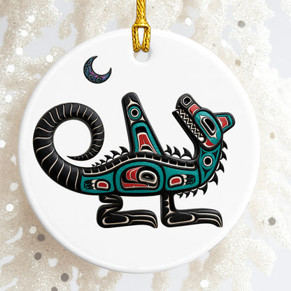 Native American Orca Spirit Christmas Ornament – Indigenous Tribal Art Ceramic Hanging Decoration