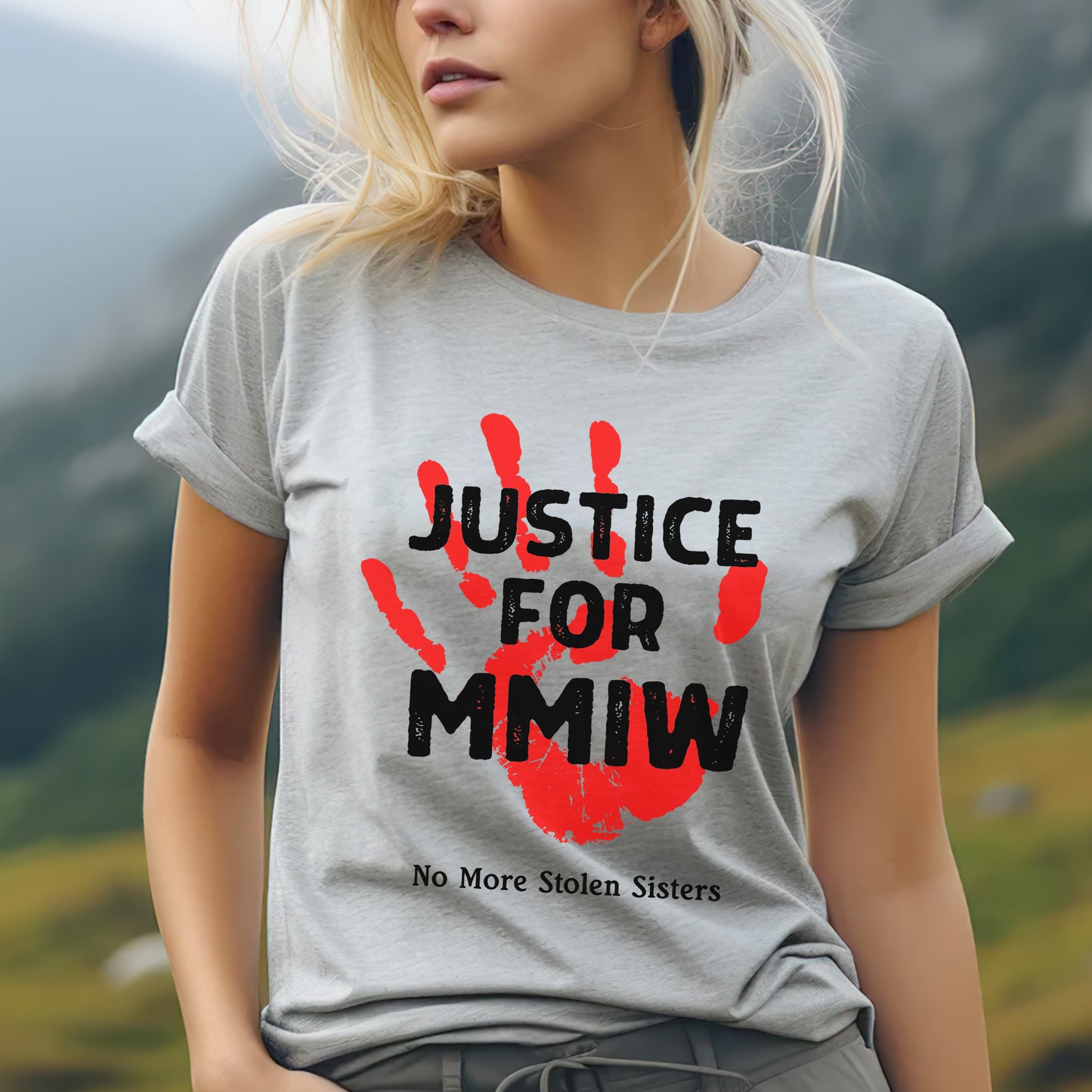 Justice for MMIW No More Stolen Sisters Red Hand Unisex T-Shirt/T-Shirt V-Neck/Hoodie/Sweatshirt