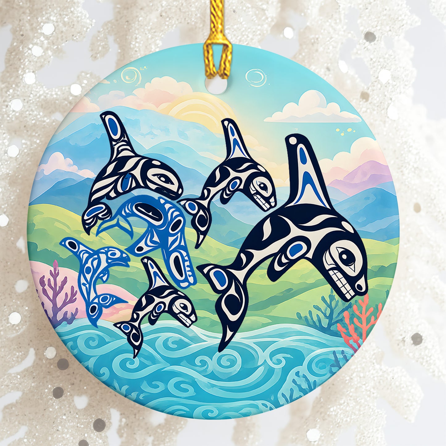 Orca Ceramic Ornament – Pacific Northwest Indigenous Art Christmas Tree Decor