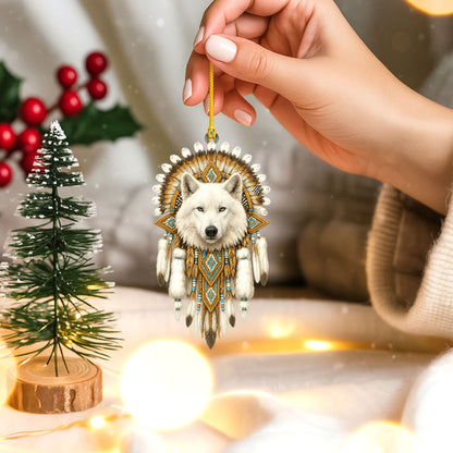 White Wolf Dreamcatcher- Indigenous Inspired - Unique Christmas Gift Decor Flat Acrylic