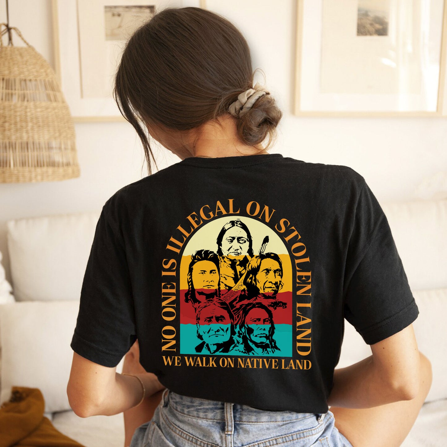 NO ONE IS ILLEGAL ON STOLEN LAND. WE WALK ON NATIVE LAND 16 - Two sides - Unisex T-Shirt/T-Shirt V-Neck/Hoodie/Sweatshirt