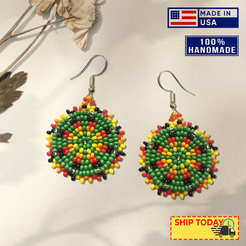 Cute Round Green Beaded Handmade Earrings For Women