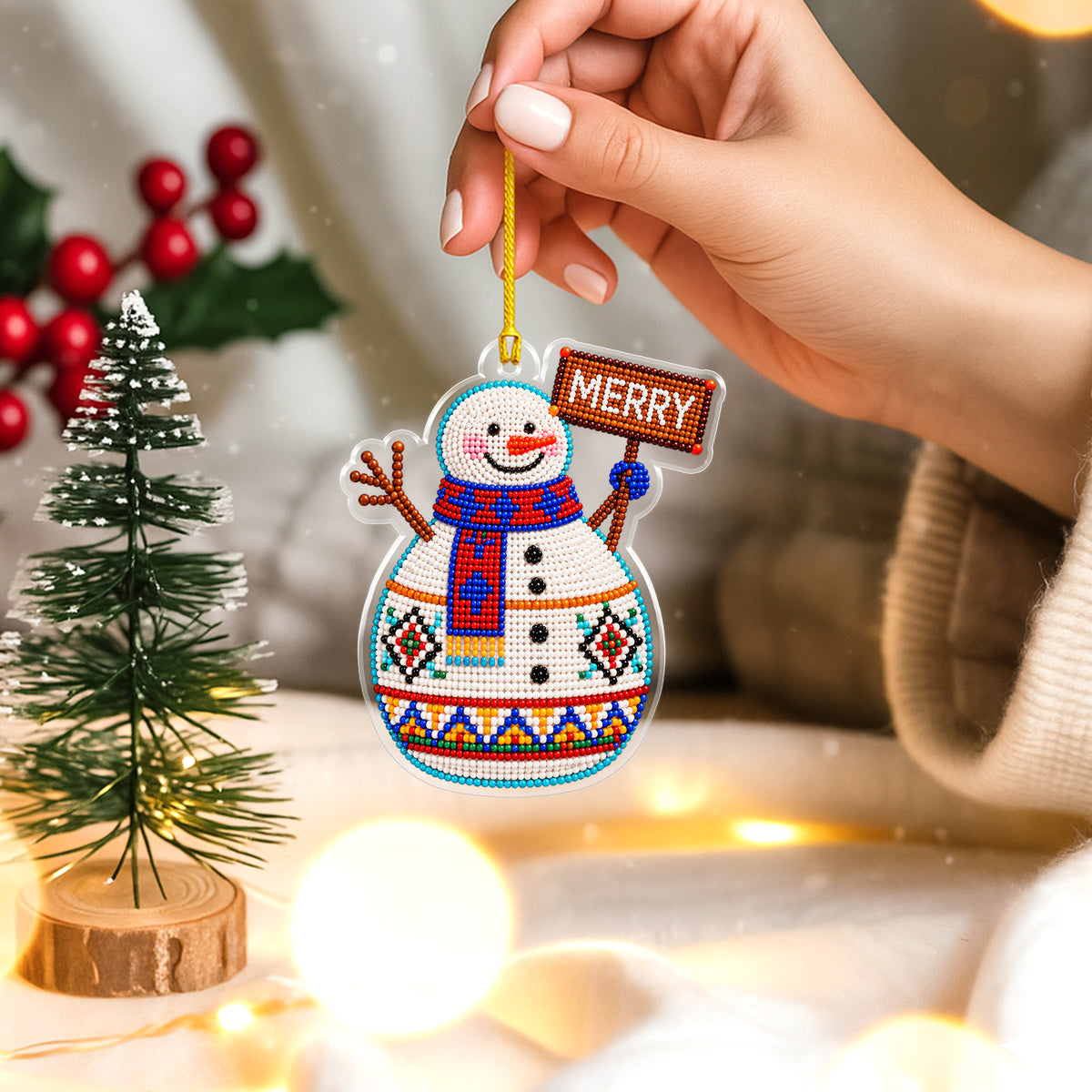 Beaded Style Snowman Acrylic Christmas Ornament, Holiday Gift