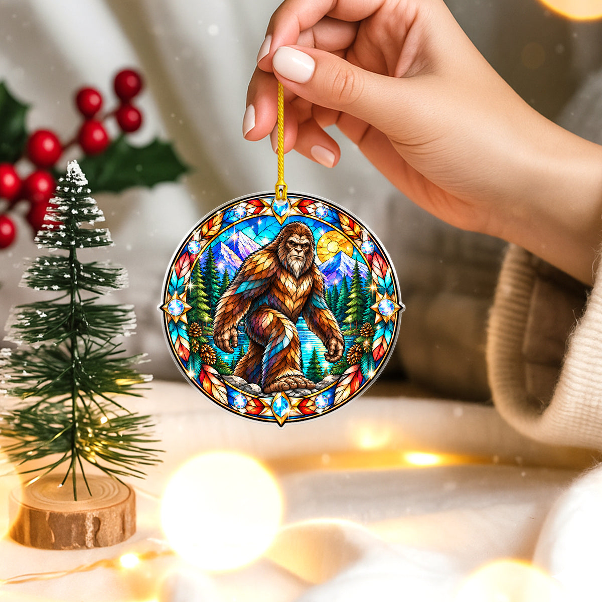 Bigfoot Acrylic Ornament Stained Glass Style Christmas Decor