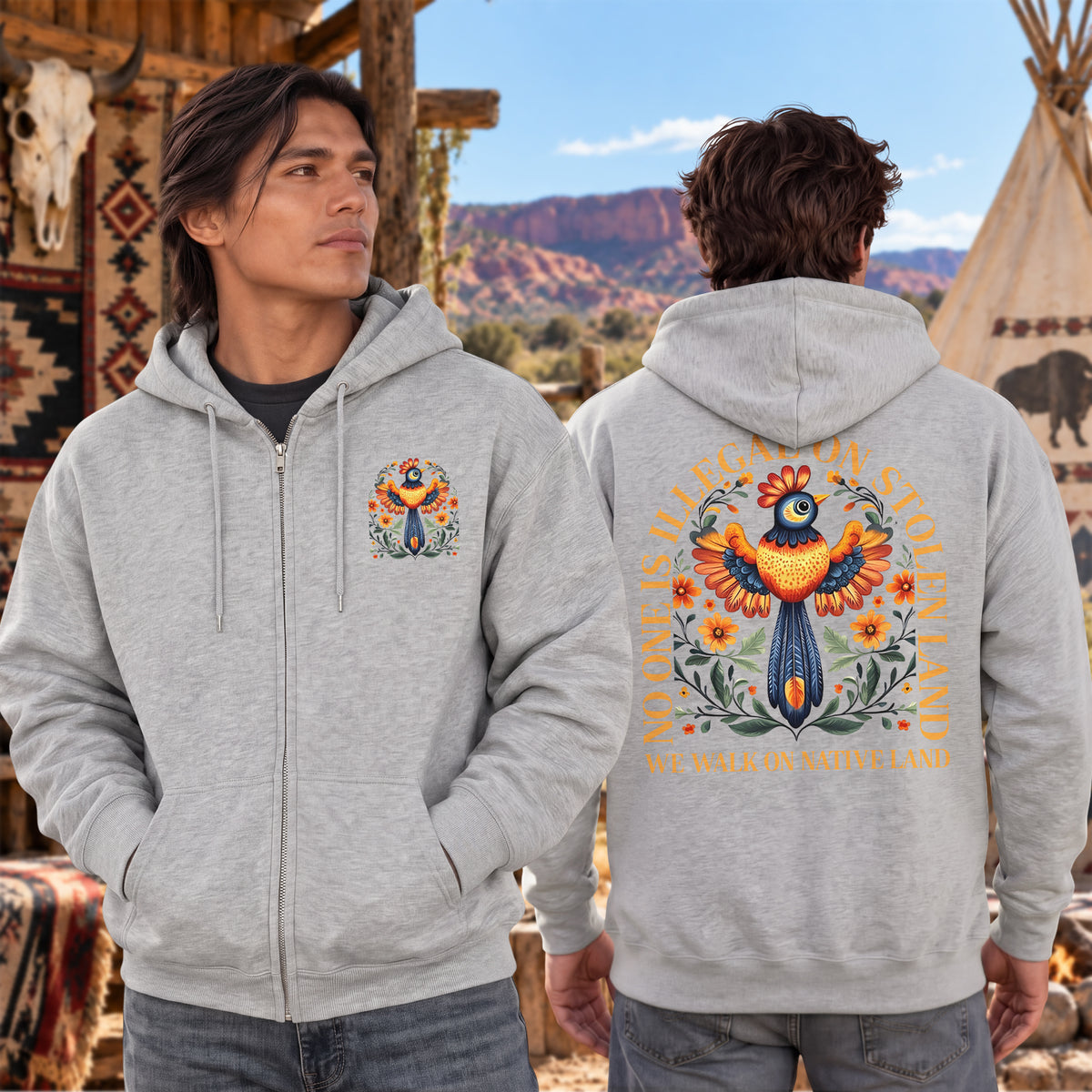 No One Is Illegal On Stolen Land  - Two Sides Unisex Hoodie Zip