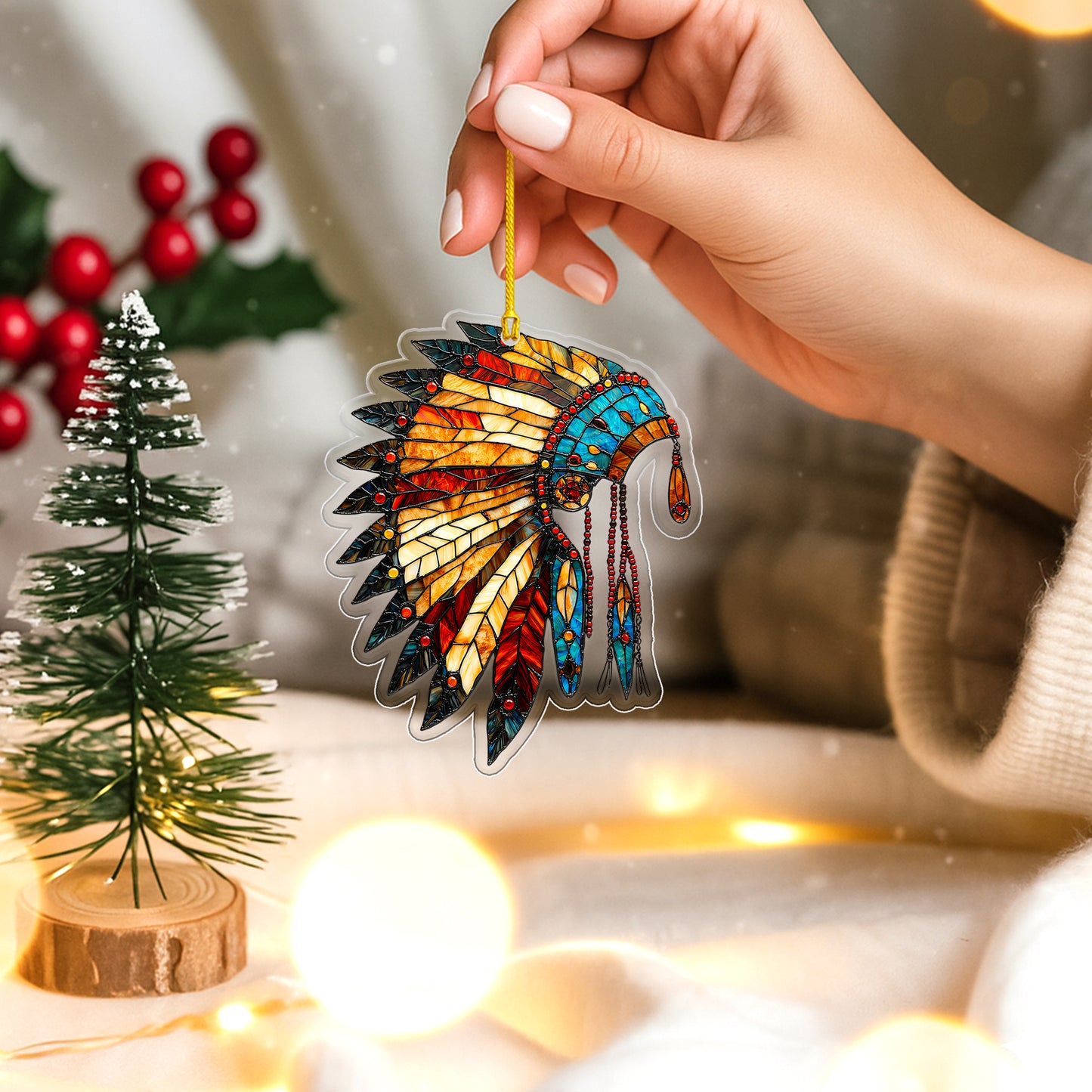 Stained Glass Feather Acrylic Ornament - Christmas Tree Decor