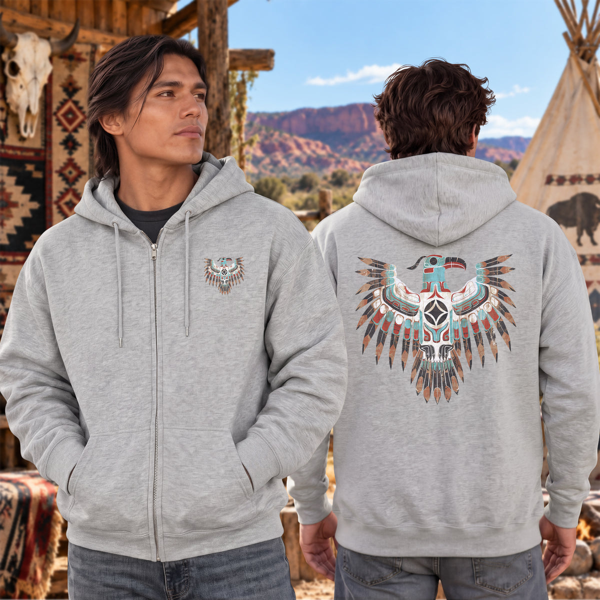 Thunderbird Native American Eagle - Two Sides Unisex Hoodie Zip