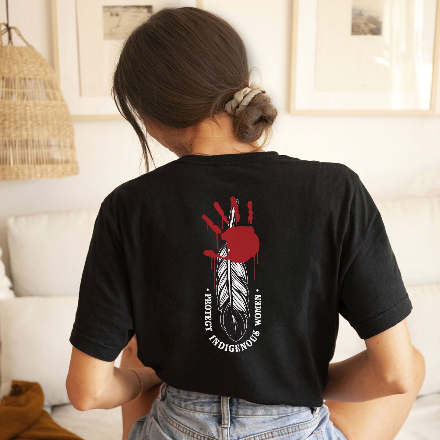 Protect Indigenous Women Red Hand Feather - Two Sides - MMIW Unisex T-Shirt/Hoodie/V-Neck/Sweatshirt