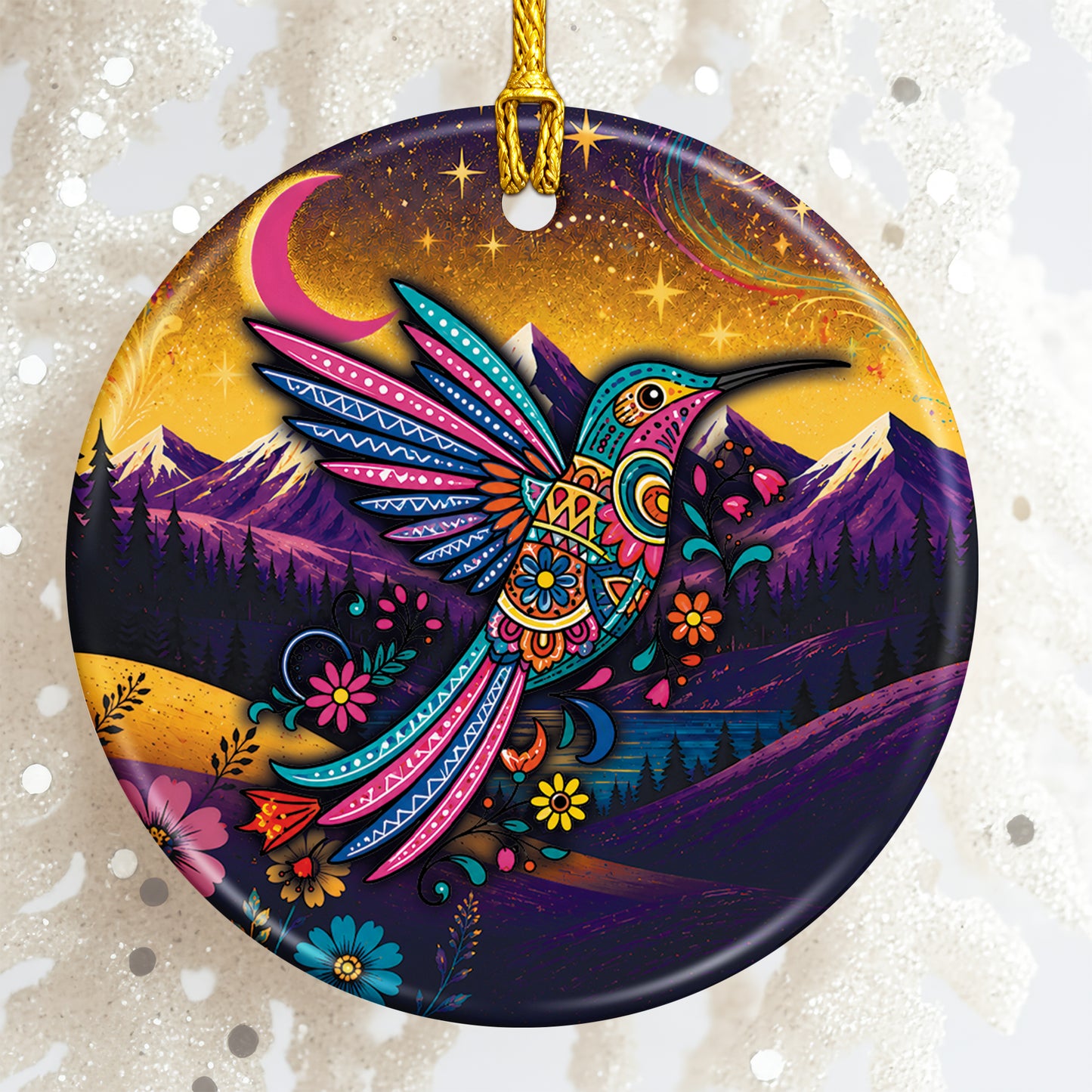 Native American Hummingbird Spirit Christmas Ornament – Indigenous Art Ceramic Hanging Decoration