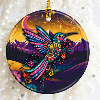 Native American Hummingbird Spirit Christmas Ornament – Indigenous Art Ceramic Hanging Decoration