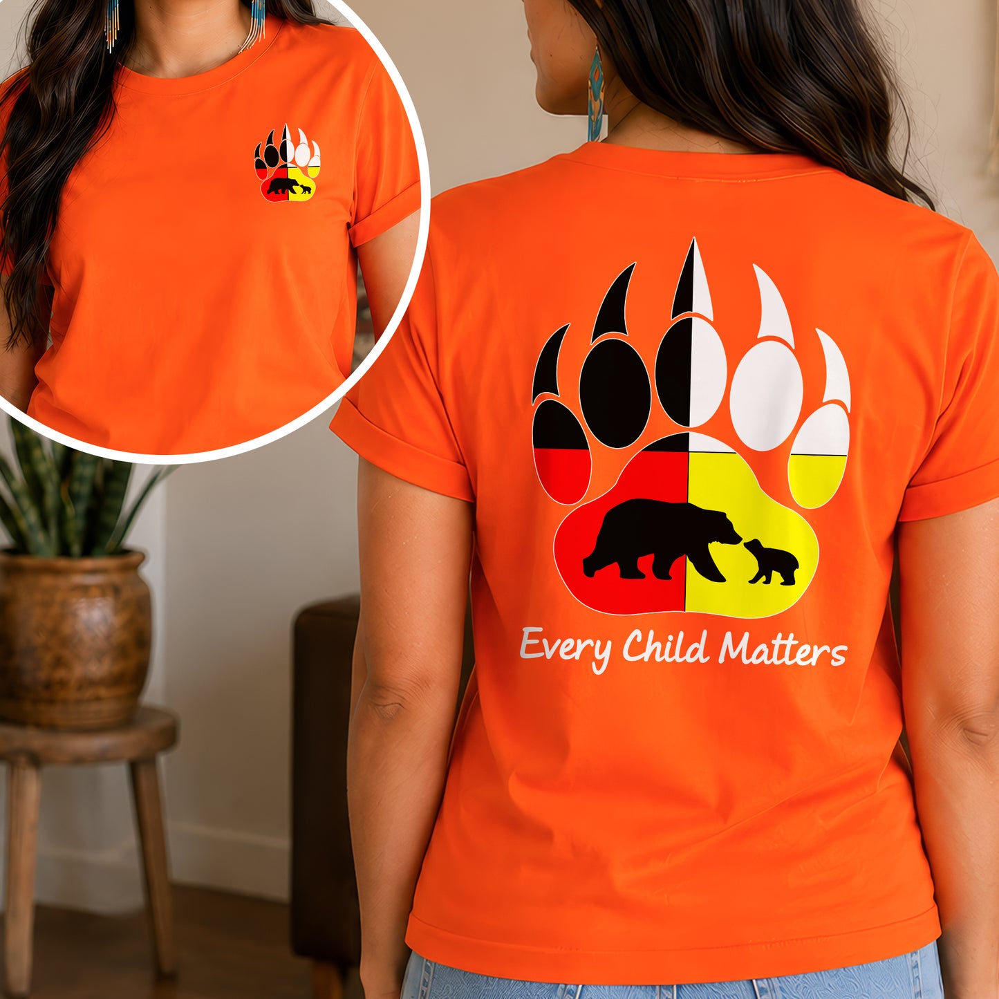Every Child Matters Bear Paw Indigenous Pride - Two sides - Unisex T-shirt/V-neck T-shirt/Hoodie/Sweatshirt