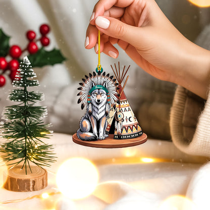 Native American Wolf Christmas - Custom Name Design - Ornament Acrylic