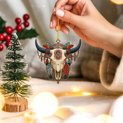 Buffalo Skull Native American - Tribal Feathers Christmas Decoration Gift Flat Acrylic