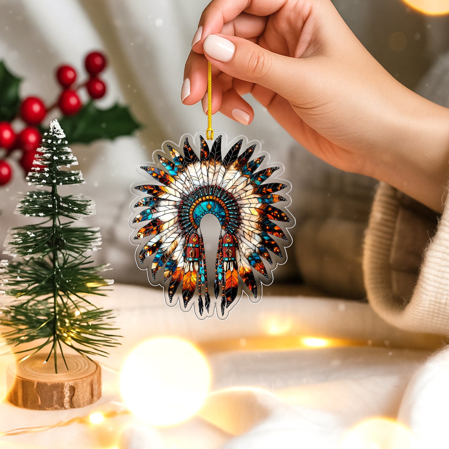 Feather Headdress Acrylic Christmas Ornament - Holiday Decor