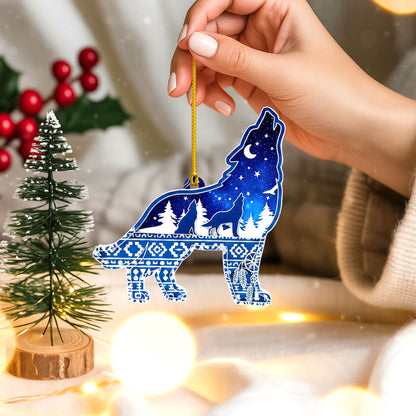 Howling Wolf - Native Night Sky Tribal Christmas Decor Flat Acrylic