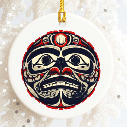 Native Mask Ceramic Ornament - Handcrafted Indigenous Art - Unique Holiday Decor