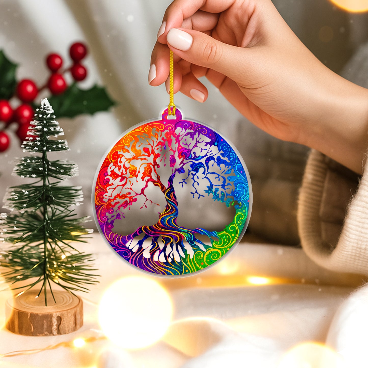 Tree of Life Acrylic Christmas Ornament Colorful Spiritual Holiday Tree Decoration Gift