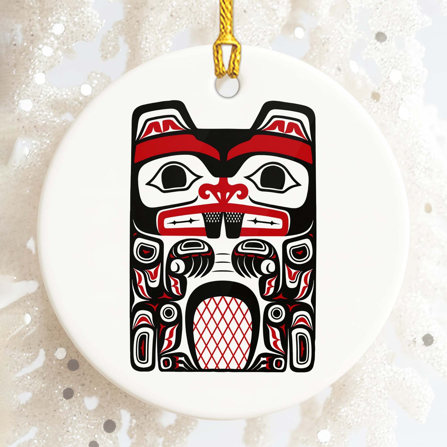 Native Beaver Spirit Ceramic Ornament - Indigenous Tribal Art for Holiday Decor