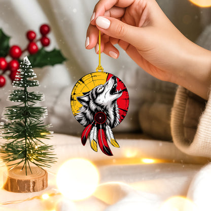 Howling Wolf with Dreamcatcher - Native American Christmas Gift Decor Flat Acrylic