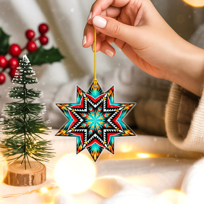 Turquoise Red Native Star Quilt Acrylic Christmas Ornament