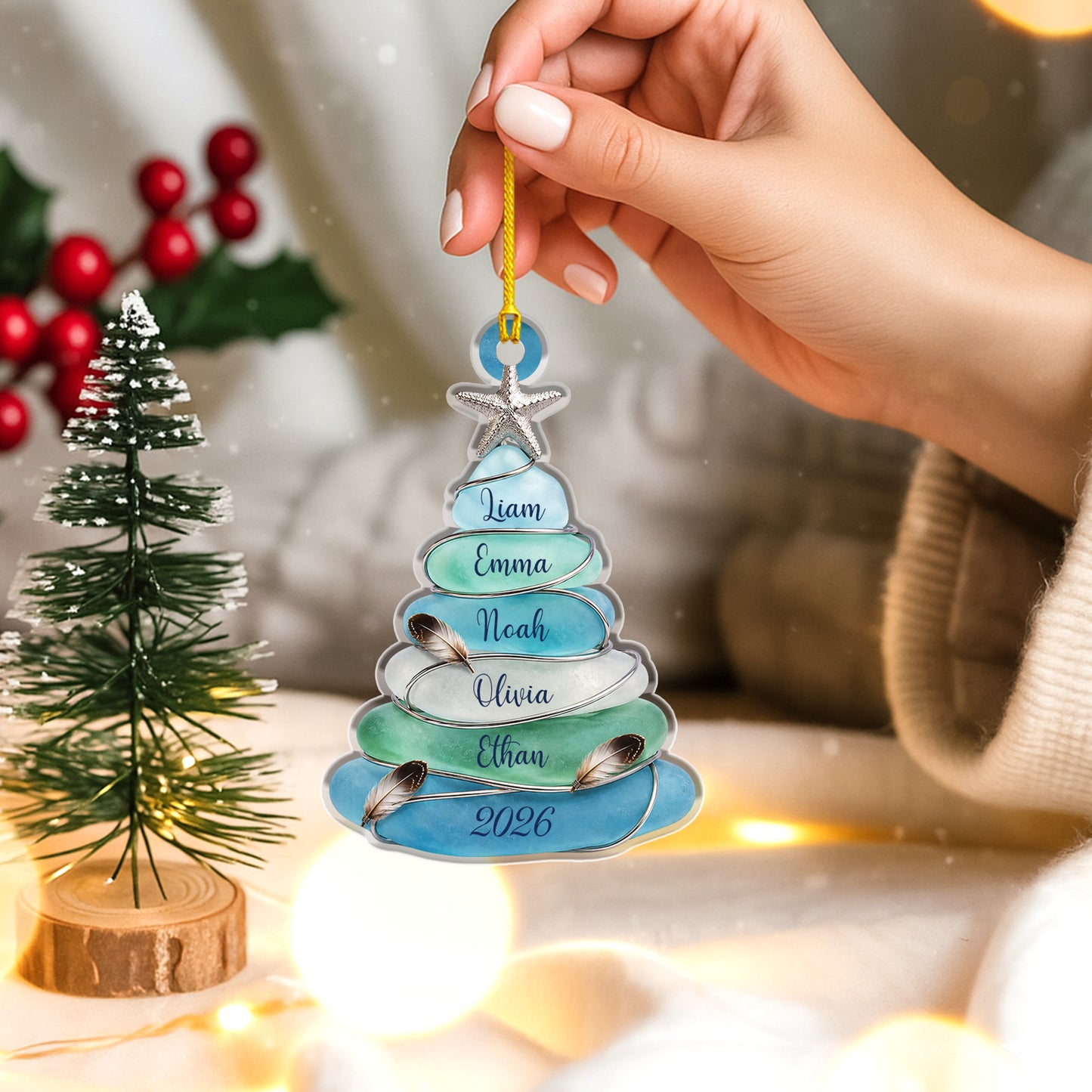 Personalized Family Tree Acrylic Ornament, Custom Names Christmas Keepsake Gift
