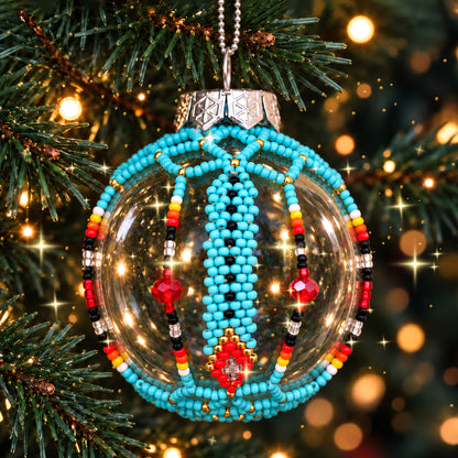 Turquoise Beaded Christmas Ornament, Native-Inspired Holiday Decor