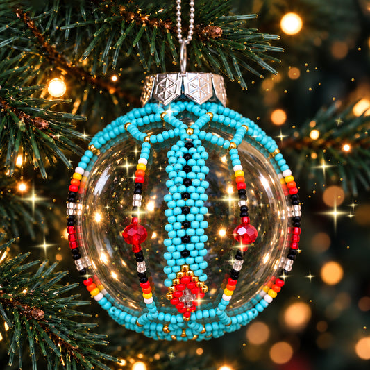 Turquoise Beaded Christmas Ornament, Native-Inspired Holiday Decor