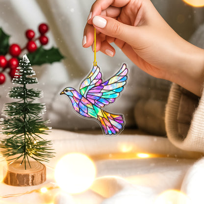 Stained Glass Hummingbird Acrylic Ornament - Colorful Holiday Decor