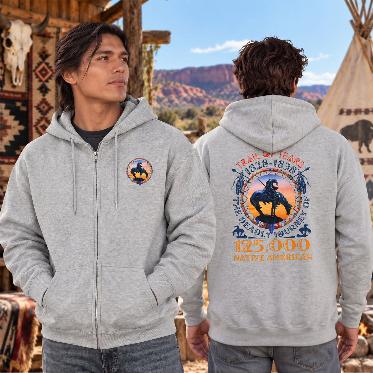 Trail of Tears Memorial - 125,000 Native Americans Lost - Two Sides Unisex Hoodie Zip