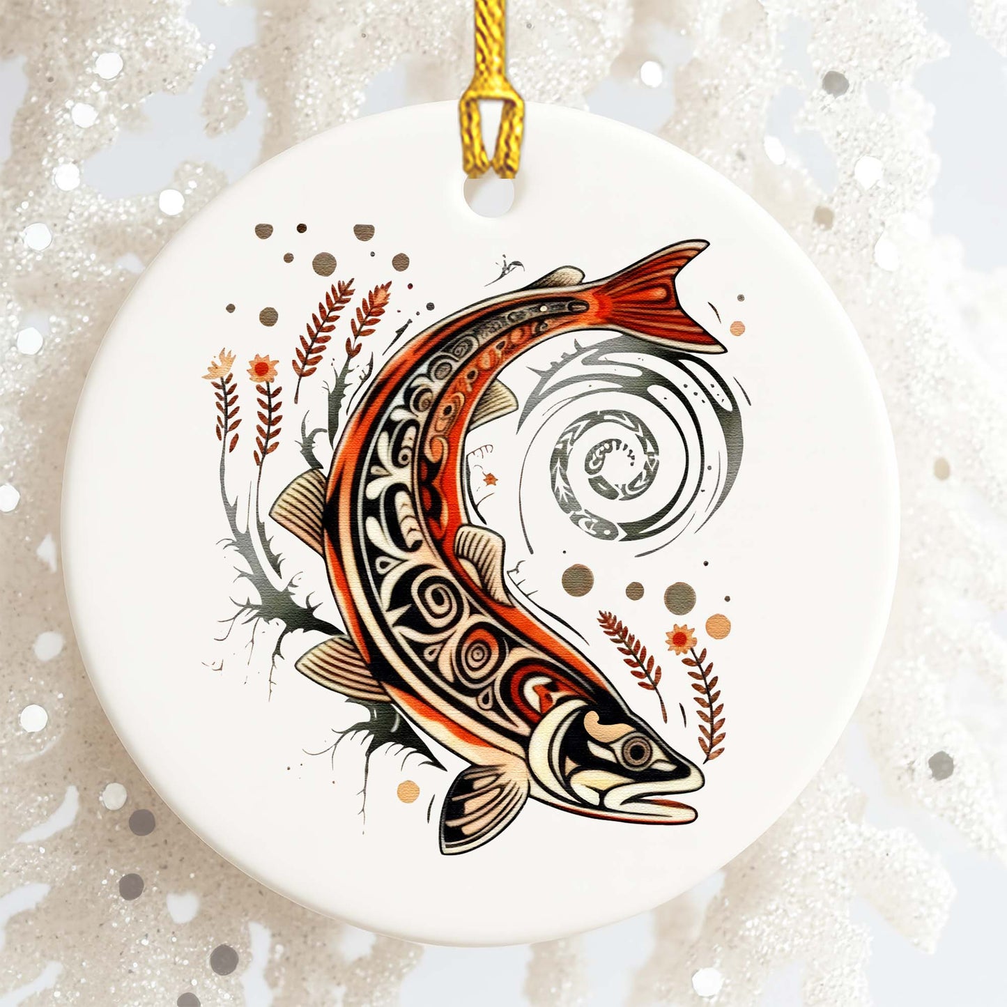 Native Fish Ceramic Ornament - Handcrafted Indigenous Art - Unique Holiday Decor