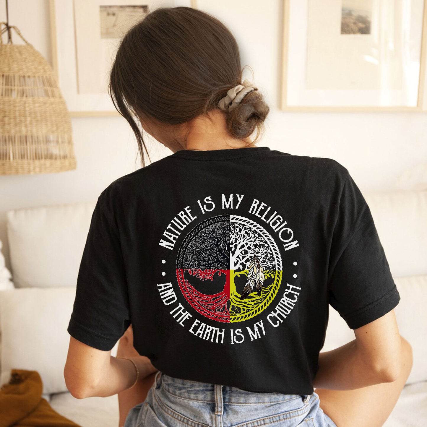 Nature Is My Religion Four Directions Sacred Circle - Two Sides - Unisex T-Shirt/T-Shirt V-Neck/Hoodie/Sweatshirt