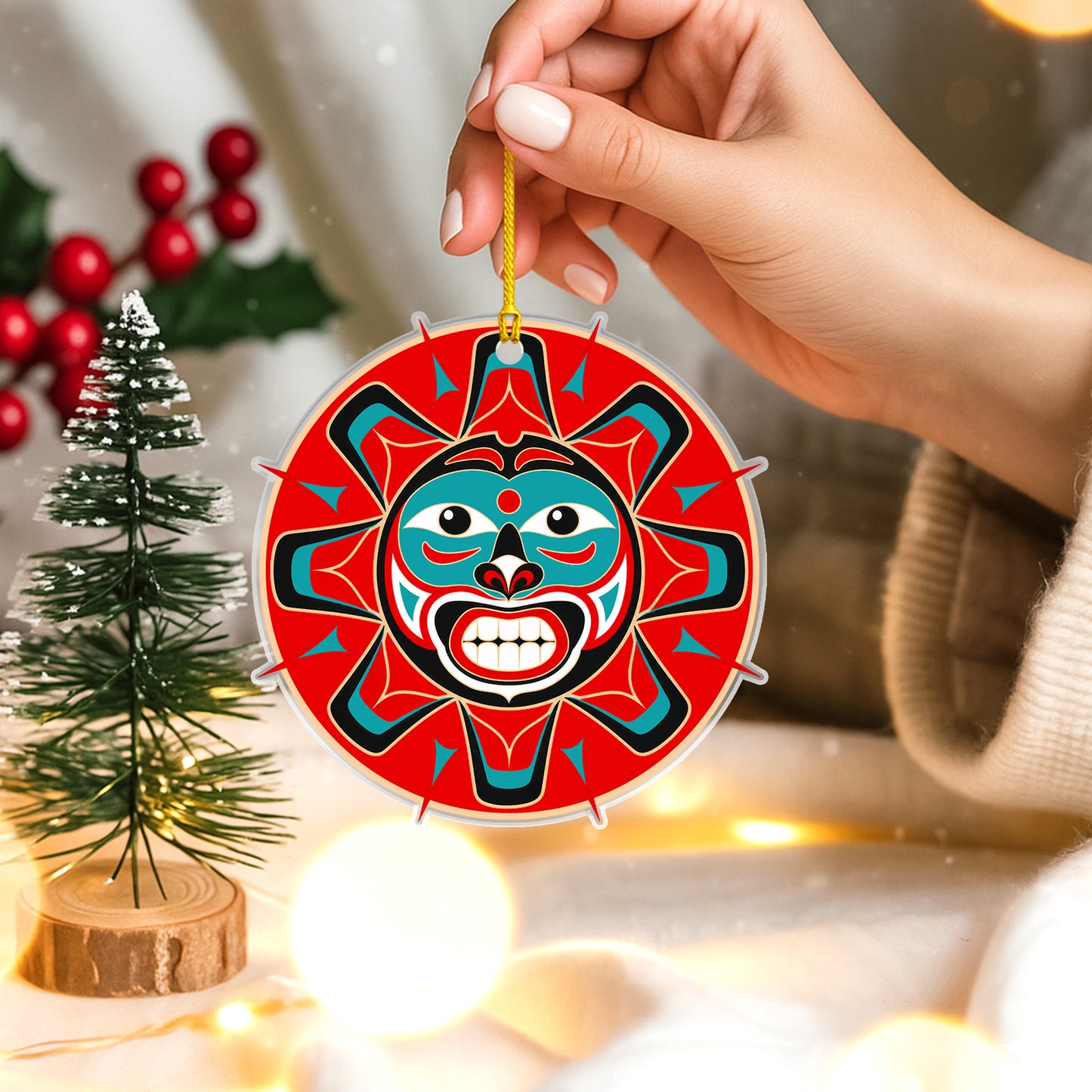 Sun Spirit Acrylic Ornament, Indigenous Inspired Art, Meaningful Holiday Decor
