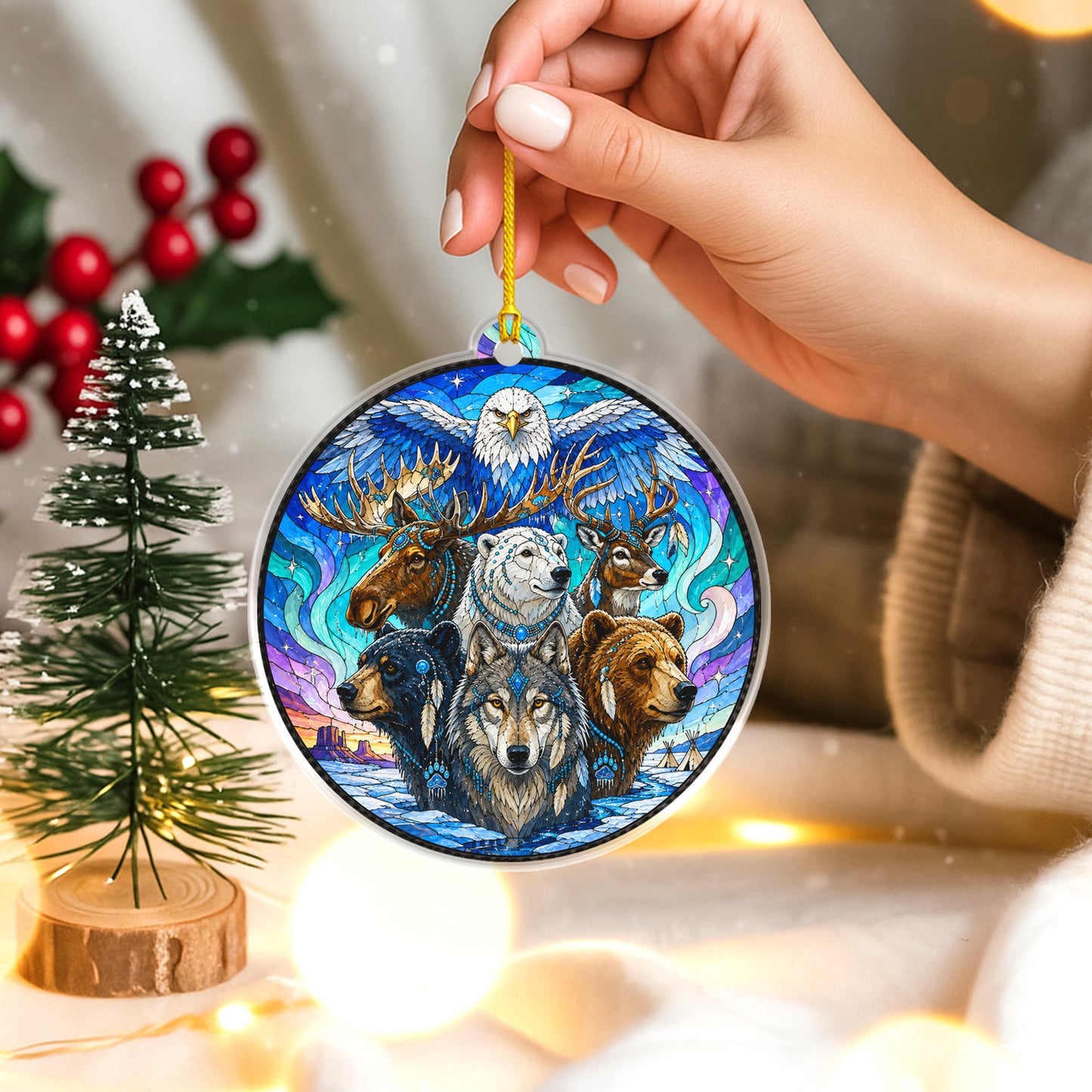 Wildlife Spirit Acrylic Ornament, Indigenous Inspired Animal Art, Unique Holiday Decoration