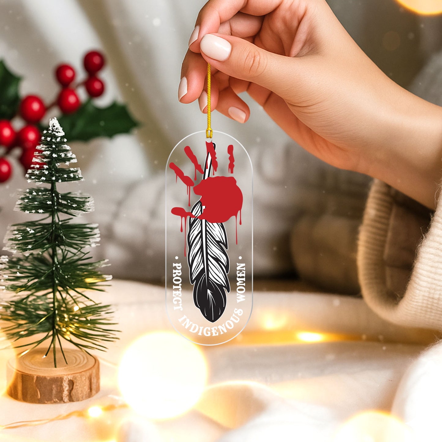 Protect Indigenous Women - MMIW Red Handprint Feather - Unique Christmas Gift Decor Flat Acrylic