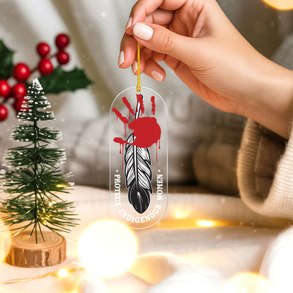 Protect Indigenous Women - MMIW Red Handprint Feather - Unique Christmas Gift Decor Flat Acrylic