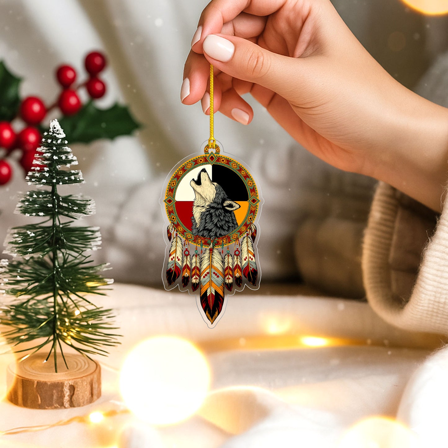 Medicine Wheel Wolf - Native American Feather - Unique Christmas Gift Flat Acrylic