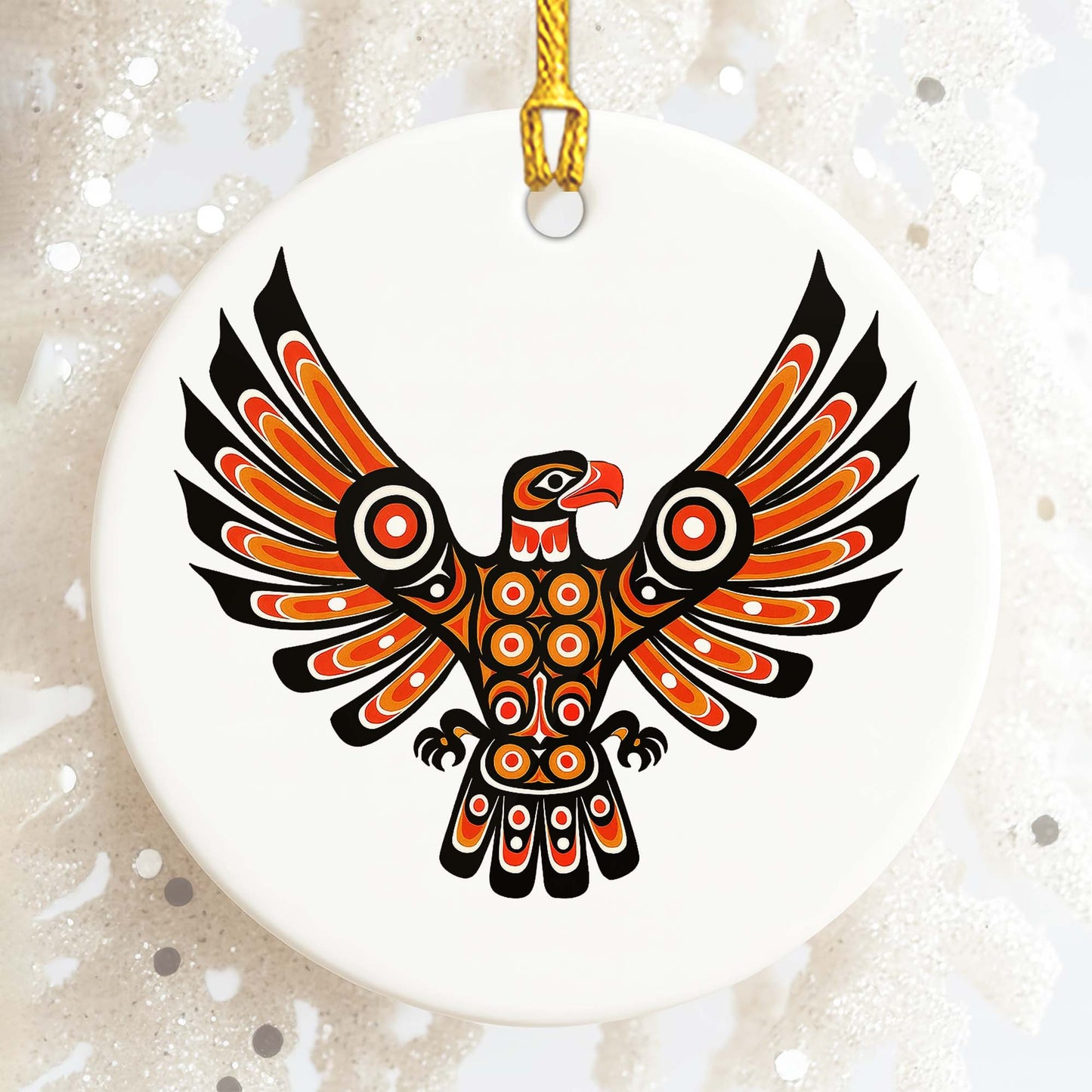 Pacific Owl Ceramic Ornament - Indigenous Tribal Art for Holiday Decor
