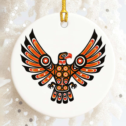 Pacific Owl Ceramic Ornament - Indigenous Tribal Art for Holiday Decor